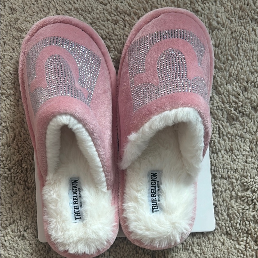 True Religion Pink Slippers with Sparkling Accents